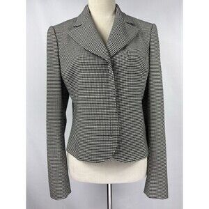 Ralph Lauren Purple Label Blazer Black White Houndstooth Puppytooth 8 Zip Close
